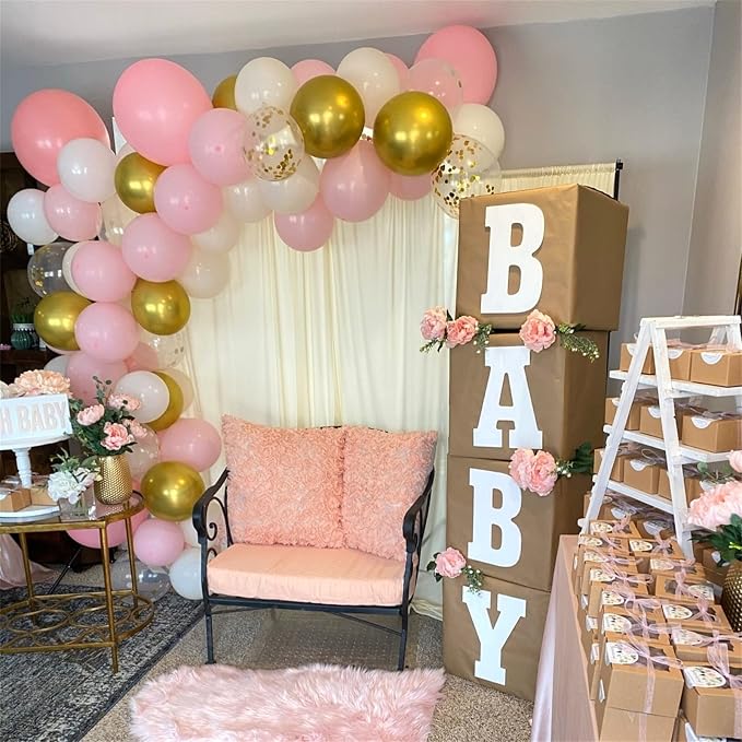 Balloons Pink White Gold, 12 Inch Pastel Pink Pearl White Metallic Chrome Gold - Image 5