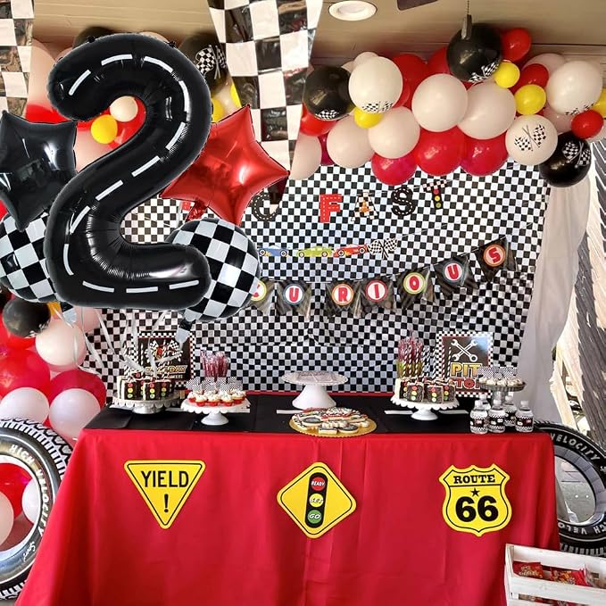 TONIFUL 40 Inch Race Car 2nd Birthday Racetrack Number 2 Black Wheel Tire Black - Image 6