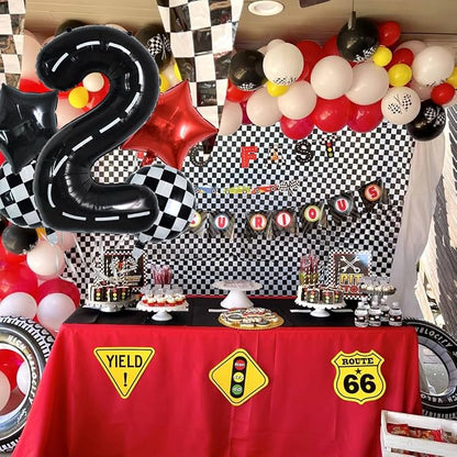 TONIFUL 40 Inch Race Car 2nd Birthday Racetrack Number 2 Black Wheel Tire Black - Image 6