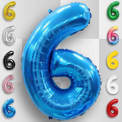 Blue Number Balloon 6 Mylar Foil Balloons 16 inch - Image 3