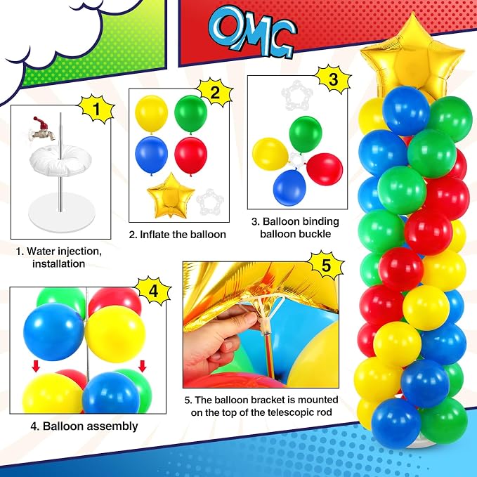 Seematn 2 Sets Balloon Stand Kit Hero Themed Party Decor 142 Pcs Adjustable - Image 4