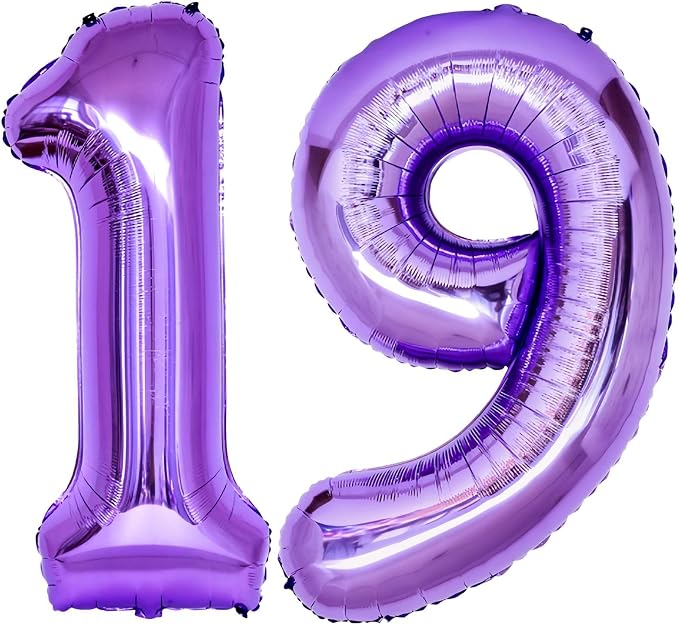Purple 19 Number Balloons, 40 Inch Giant Number 19 Balloons Foil Mylar Helium by Lovoir