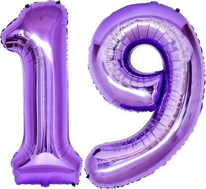 Purple 19 Number Balloons, 40 Inch Giant Number 19 Balloons Foil Mylar Helium by Lovoir