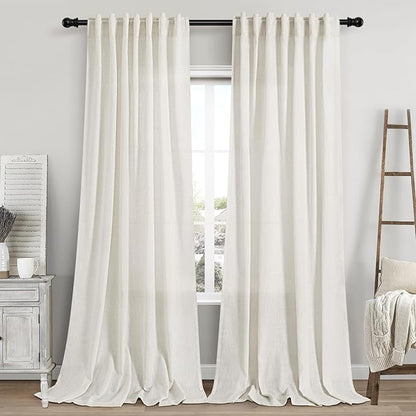 Linen Cream Curtains 107 Inch Extra Long by Nanspring