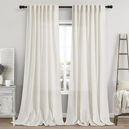 Cream Linen Curtains 103 Inches Long 2 Panels Set by Nanspring