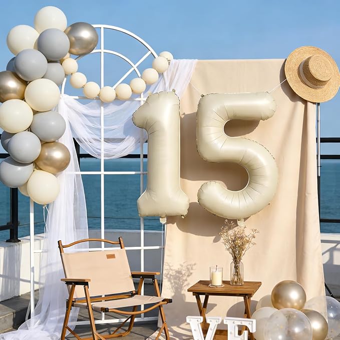 40 In Cream white Number Balloons Helium Foil Mylar Balloon Digital 15 | - Image 4
