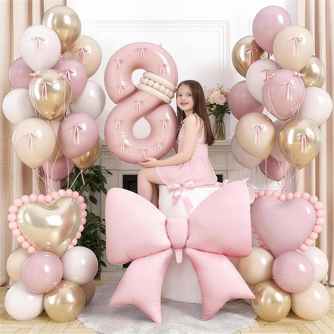 40 Inch Dusty Pink Balloon Number 8, Dusty Blush Pink Gold Cream Beige Latex - Image 2