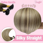 YoungSee K Tip Hair Extensions Human Hair Balayage Ktip Hair Extensions Balayage Dark Brown to Blonde with Brown 16In 1g/s 50g