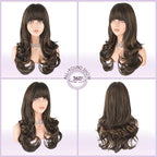 Haloo Brown Auburn Wigs with Bangs Long Wavy Layered Haircut Natural Looking Fluffy Synthetic Heat Resistant Hair Wig for Women Daily Party, 24 Inch Brown Mixed Auburn