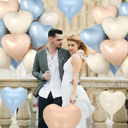 Baby Blue Heart Balloons, 18 Inch Apricot Cream Sand White Nude Foil Balloons - Image 5