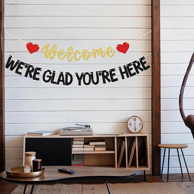 Welcome We're Glad You're Here Banner, Pre-strung | Glitter Church Welcome Sign - Image 4