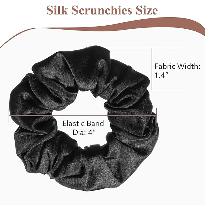 4 Pack 100% Mulberry Silk Scrunchies, Soft Silk Hair Ties for Hair No Damage Scrunchies for Women Girls