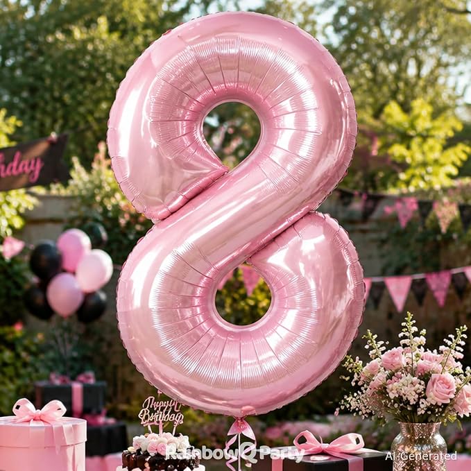 RainbowQ Pink 8 Balloon Number 40 Inch 0-40 Foil Large Balloons | Big Mylar 8 - Image 2