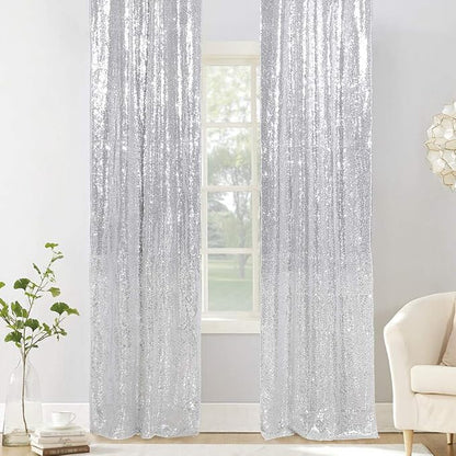 PartyDelight Silver Sequin Backdrop Curtains 2x8ft 2 Panels | Sparkly 3mm - Image 5