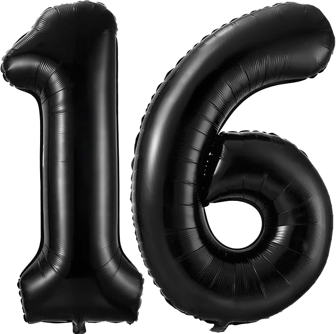 Black 16 Balloon Number, 40 Inch Number 16 Balloon Large Black Foil Mylar by BBPOOL