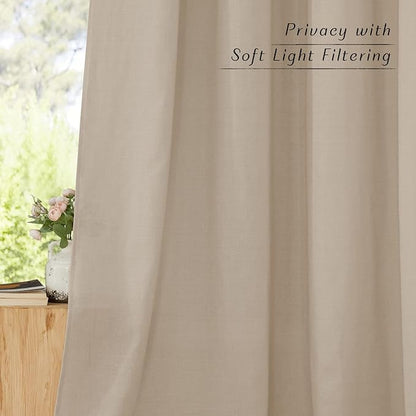 NICETOWN Linen Flax Semi Sheer Curtains 92" Length, Grommet Window Treatments - Image 7