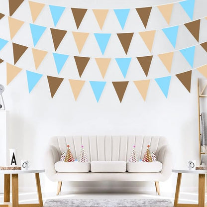 32Ft Brown Blue Party Decorations Brown Blue Pennant Banner Fabric Triangle - Image 5
