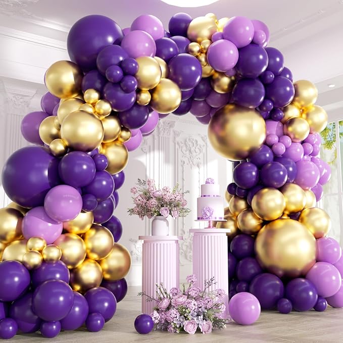 Purple and Gold Balloons Garland Arch Kit by Unknown
