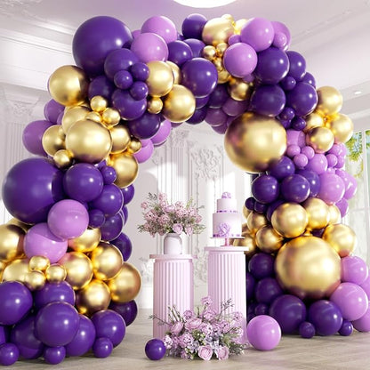 Purple and Gold Balloons Garland Arch Kit by Unknown