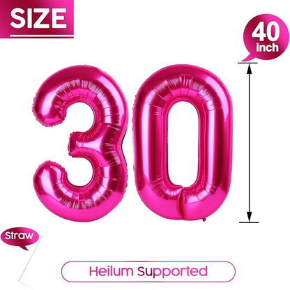 30 Balloon - Hot Pink Birthday Number Balloons, 40 Inch Party Decorations | Hot - Image 5