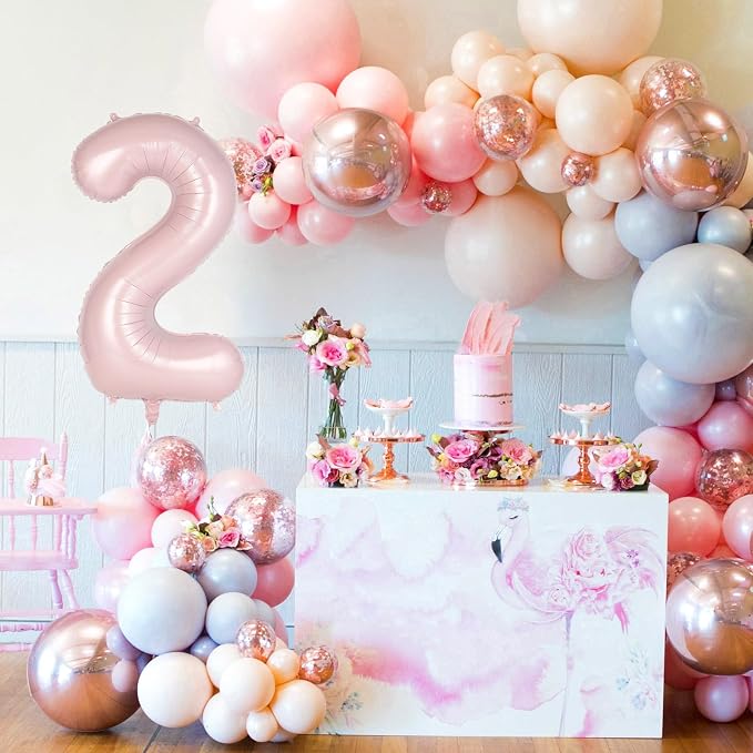 Light Pink Number 2 Balloon, 40 Inch Giant Mylar Number Balloons, Large Foil - Image 3