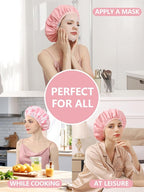 Years Calm Shower Caps For Women Reusable Waterproof，Pattern And Solid Color Dual-Layer Design For Dual-Layer Usable，Protects Hair In Shower, Spa, Cooking, Clean & Travel (Pink, Extra Large)