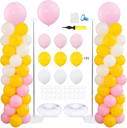 2 Sets Macaron Pink Lemon Yellow White Balloon Column Kit by KINNOGOLDLEAF