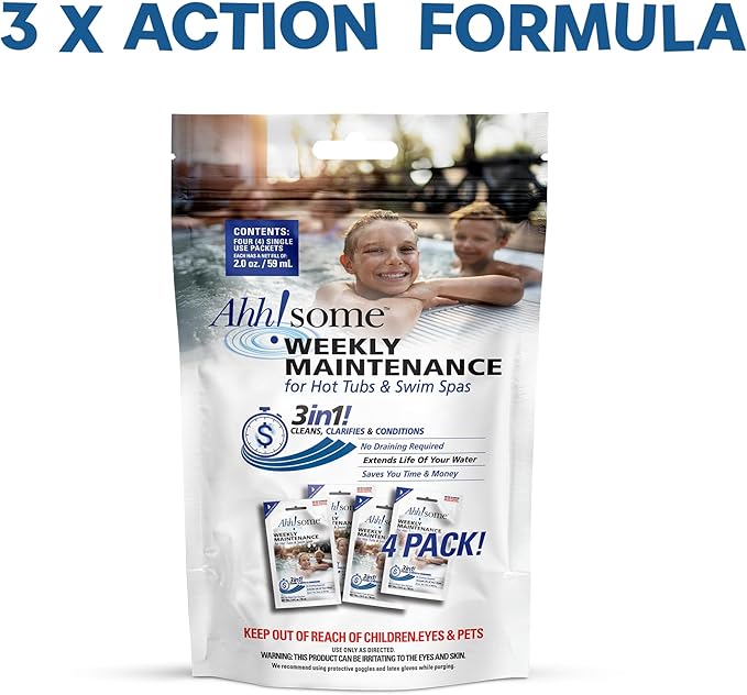 Triple-Action 3-in-1 Weekly Hot Tub Cleaner, Conditioner & Clarifier – Hot Tub Chemicals for Crystal Clear Water – Works on All Hot Tubs & Inflatable Spas – Made in USA – Veteran-Owned (4 Week Kit)