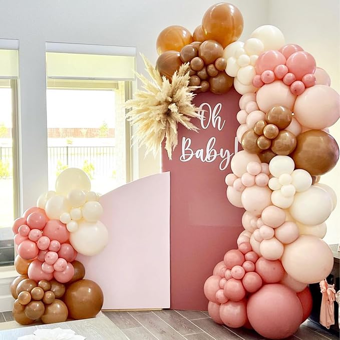 Boho Blush Pink Brown Balloons, 12-Inch Retro Blush Brown Beige Latex Balloons - Image 6