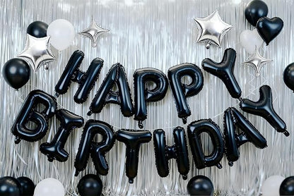 Black Happy Birthday Balloons Banner Sign Mylar letter Party Decoration | - Image 4