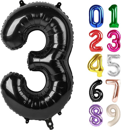 3 Balloon - Black Birthday Number Balloons, 40 Inch Decorations Men Women | by ALPHADELTAPI