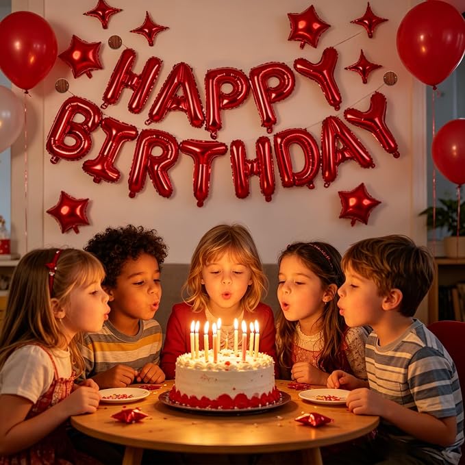 Red Happy Birthday Balloons Banner 16 Inch Mylar Foil Letters, 10 Inch Five & - Image 4