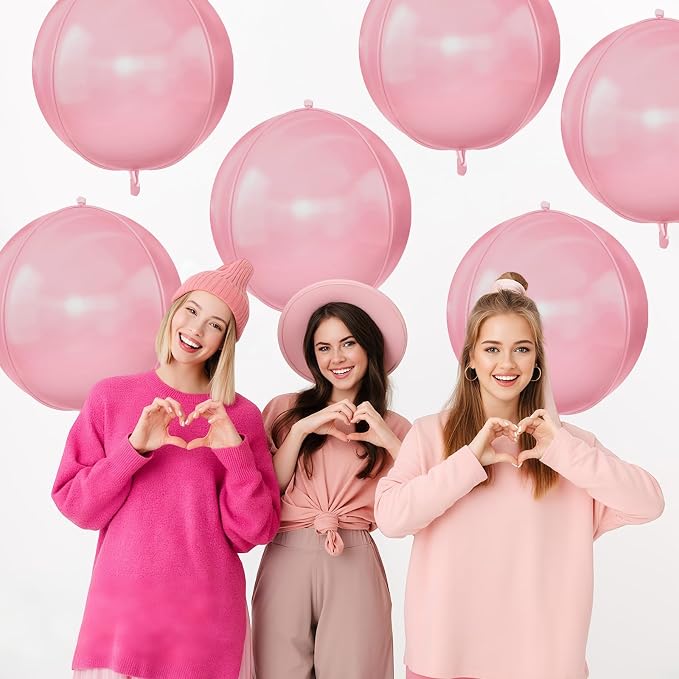 6Pcs Baby Pink Round Foil Balloons, 22inch Large 4D Helium Light Pink Mylar - Image 5