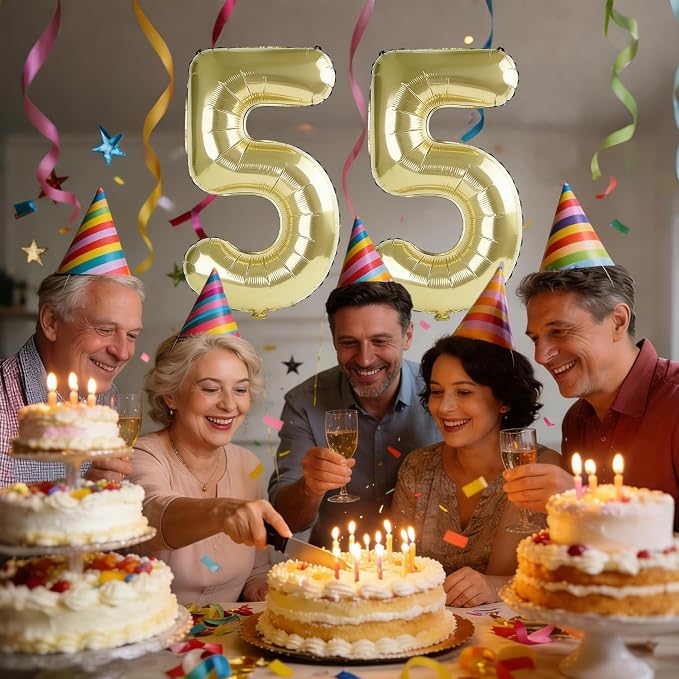 40 Inch Number 55 Balloons for 55th Birthday Party Decorations, 0-100 Champagne - Image 2
