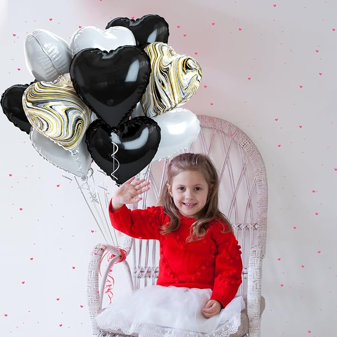 Black White Foil Heart Balloons, Valentines Balloons 18inch Black Foil Balloon - Image 6