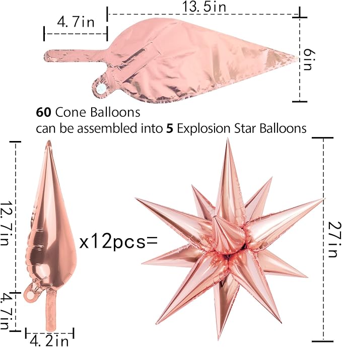 60 Pcs Star Balloons Explosion 12 Point Foil Cone Balloons Magic Balloon Large - Image 5