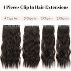KooKaStyle Clip in Synthetic Hair Extensions Long Wavy 4PCS Thick Hairpieces Dark Brown 6# Fiber Double Weft Natural Hair Extensions 16 Inch for Women