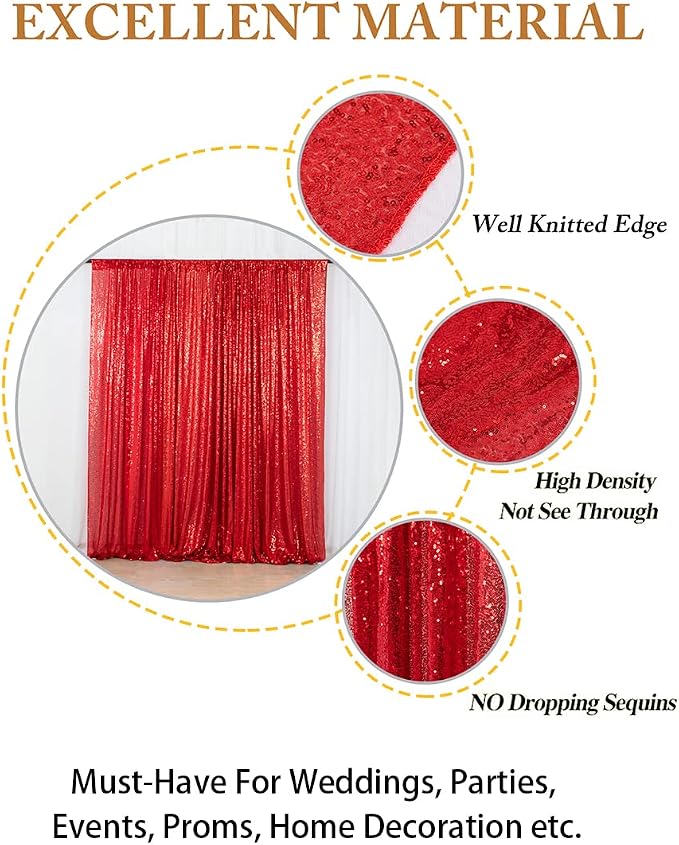 ShinyBeauty Sequin Curtain Red 4FTx8FT Sequin Photo Backdrop Red Sequin - Image 4