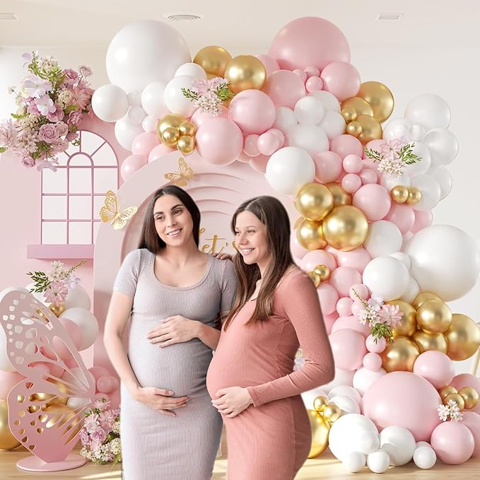 136pcs Pink and White Gold Balloon Arch Garland Kit - Image 5
