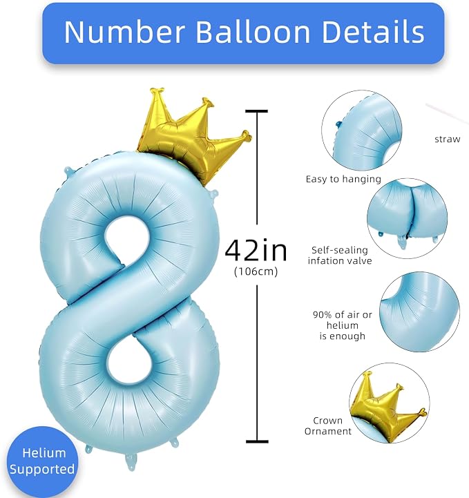 AULE 40 Inch Big Light Blue 8 Balloon Number - Image 3