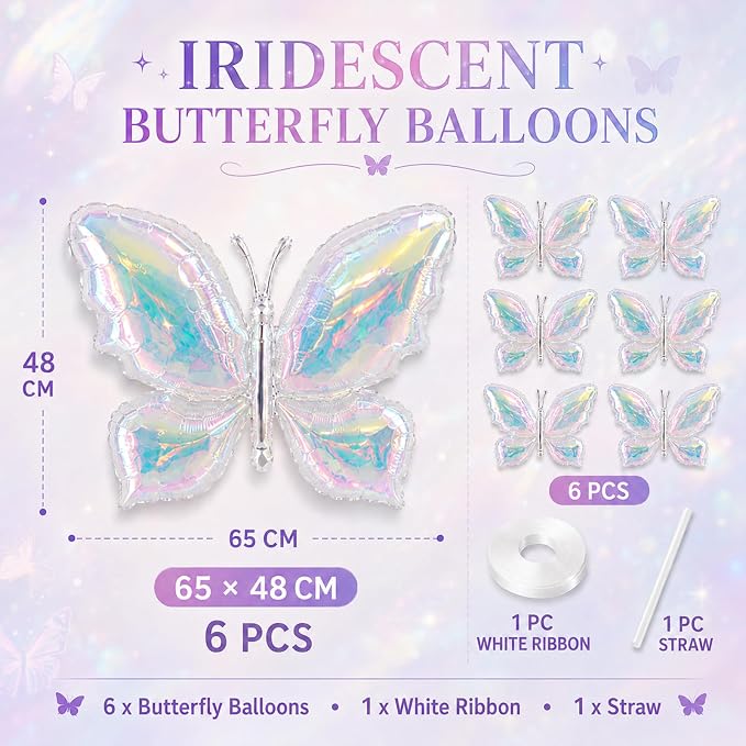 Iridescent Butterfly Balloons, Woodland and Forest Decorations - Image 2