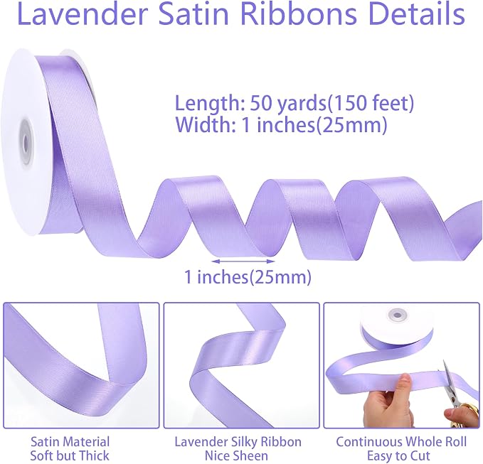 woric Light Purple Satin Ribbon 1 Inch 50 Yards Lilac Ribbon | Lavender Ribbons - Image 2