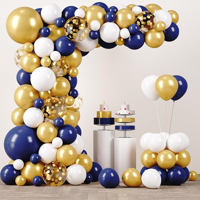 Voircoloria 148pcs Navy and Gold Balloons Arch Kit, 18 12 10 5 Inch | by Voircoloria