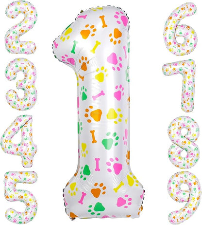 40 Inch Multi-color Dog Paw Birthday Balloons, Numeral 1 Birthday Balloons by AXBMM