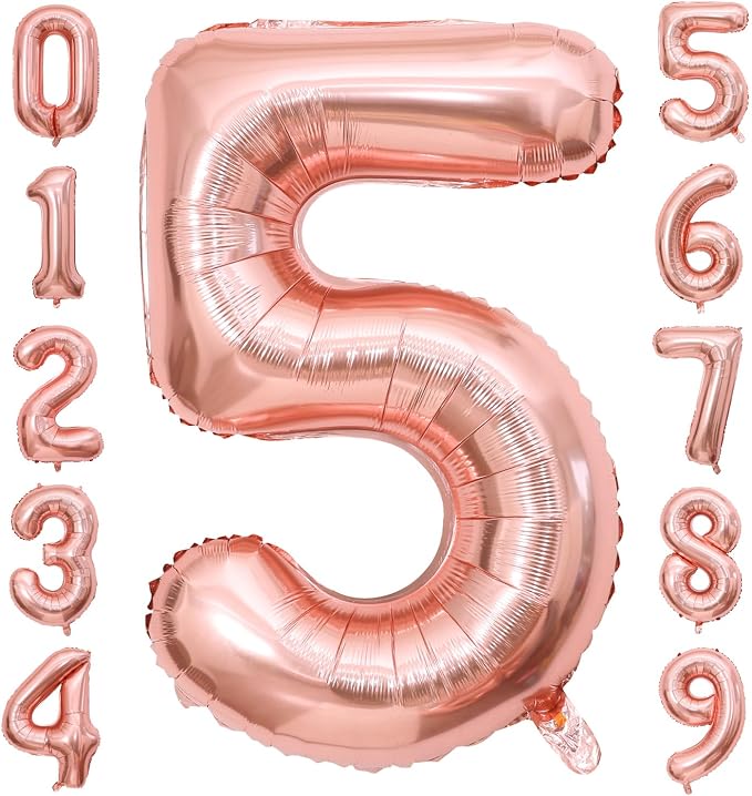 Rose Gold 5 Number Balloons, 40 Inch Big 5 Balloon Numbers Rose Gold 5 Foil by BBPOOL