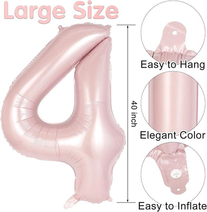 Light Pink Number 4 Balloon, 40 Inch Giant Mylar Number Balloons, Large Foil - Image 2