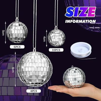 MTLEE 20 Pcs Disco Balls Decoration Mirror Disco Ball Assorted Silver Hanging - Image 3