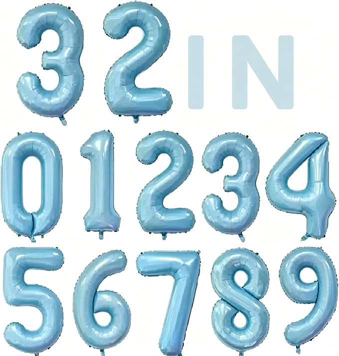10 Pcs Number Balloons 32 Inch Baby Blue 0-9 Number Mylar Foil Balloons Baby by Unknown