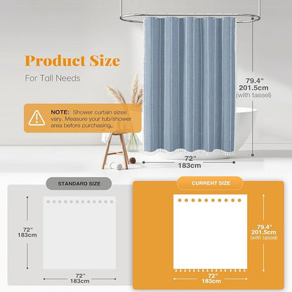 72x78 Long Boho Farmhouse Linen Heavy Duty Cloth Shower Curtain, 330GSM Linen - Image 3