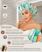 Large Shower Caps for Women Reusable Waterproof Satin Lined Shower Cap with Adjustable Band Double Layer Design Luxury Washable Bath Hair Bonnet (Pineapple Palm)